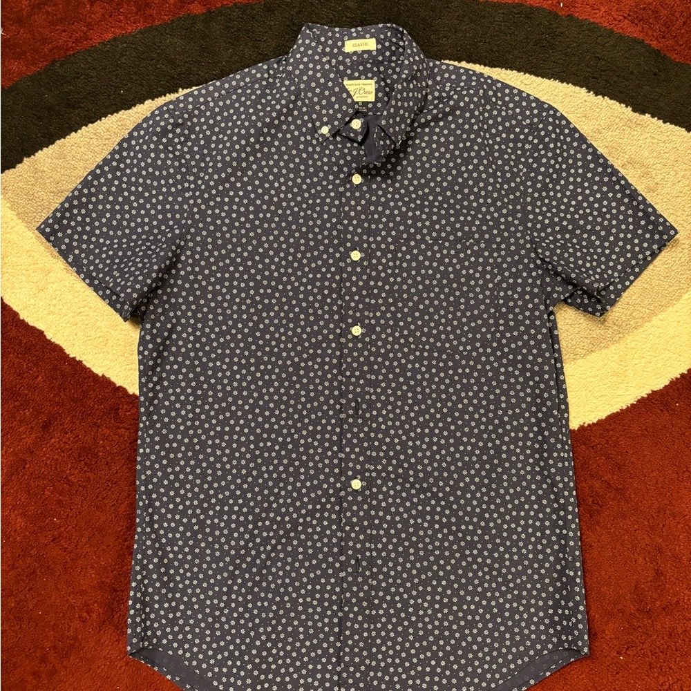 J. Crew Classic Fit Small Navy Blue Floral Patterned Men's Shirt